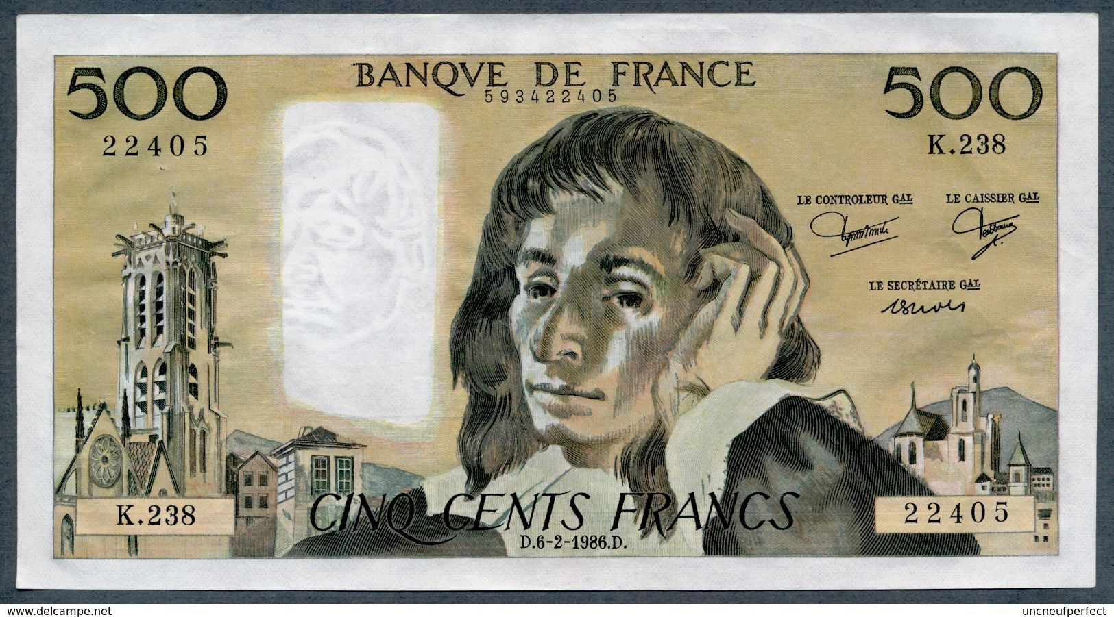 500 Francs  06/02/1986 SPL- - 500 F 1968-1993 ''Pascal''