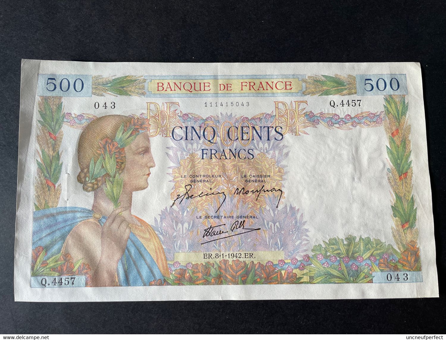 France 500 Francs La Paix 8-1-1942  SUP Date Recherché ! - 500 F 1940-1944 ''La Paix''