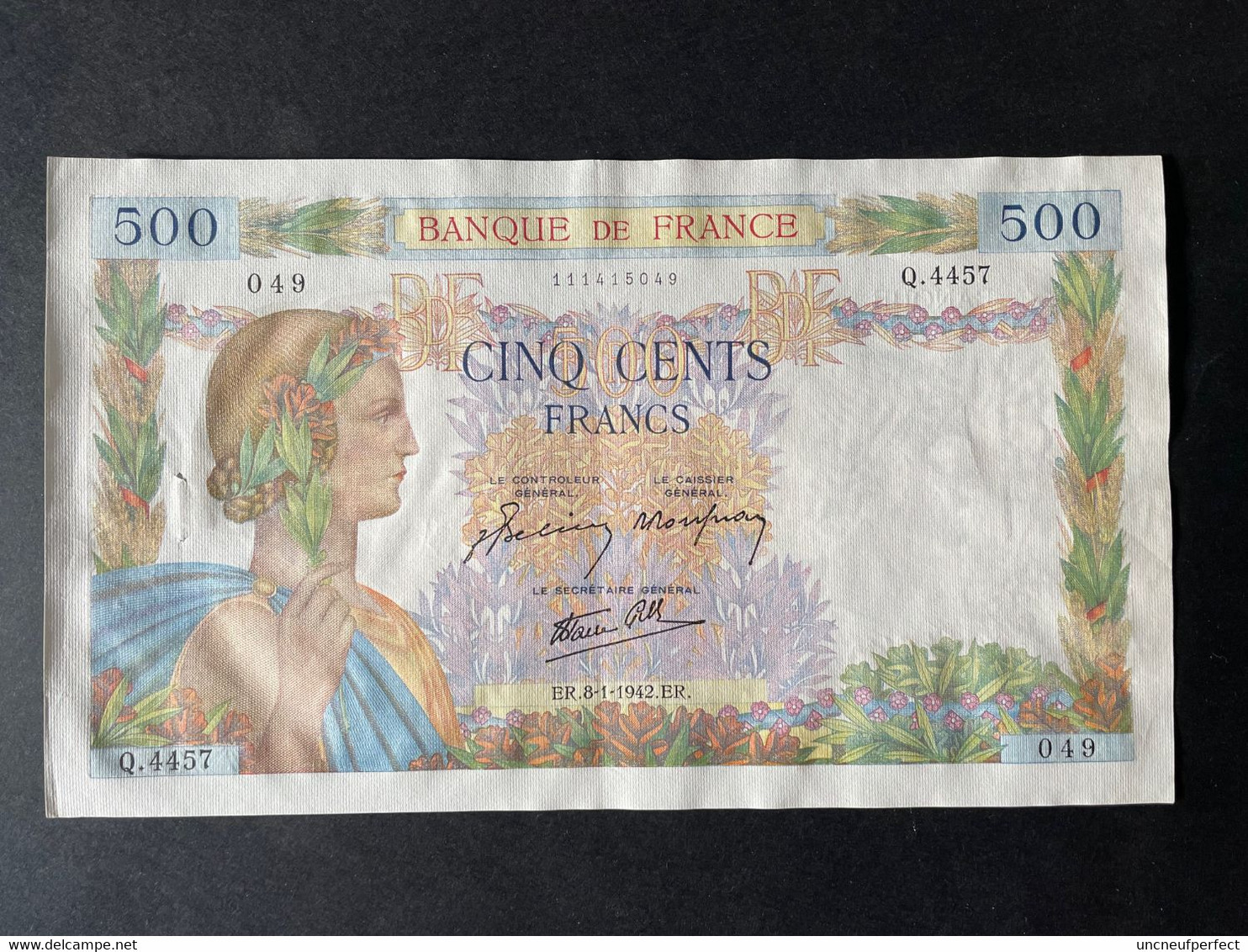 France 500 Francs La Paix 8-1-1942  SUP+  Date Recherché ! - 500 F 1940-1944 ''La Paix''