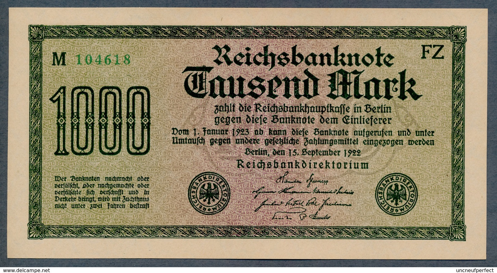 Pick76e Ro75m DEU-84g  1000 Mark 1922 ** UNC NEUF - 1000 Mark