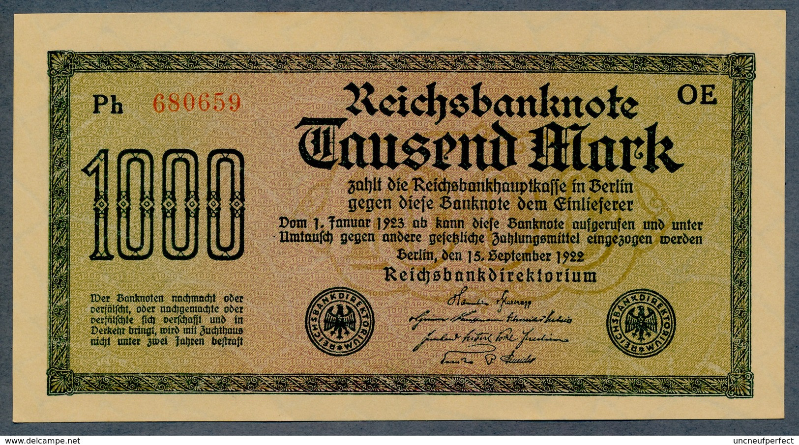 Pick76b Ro75d DEU-85  1000 Mark 1922 ** UNC NEUF - 1000 Mark