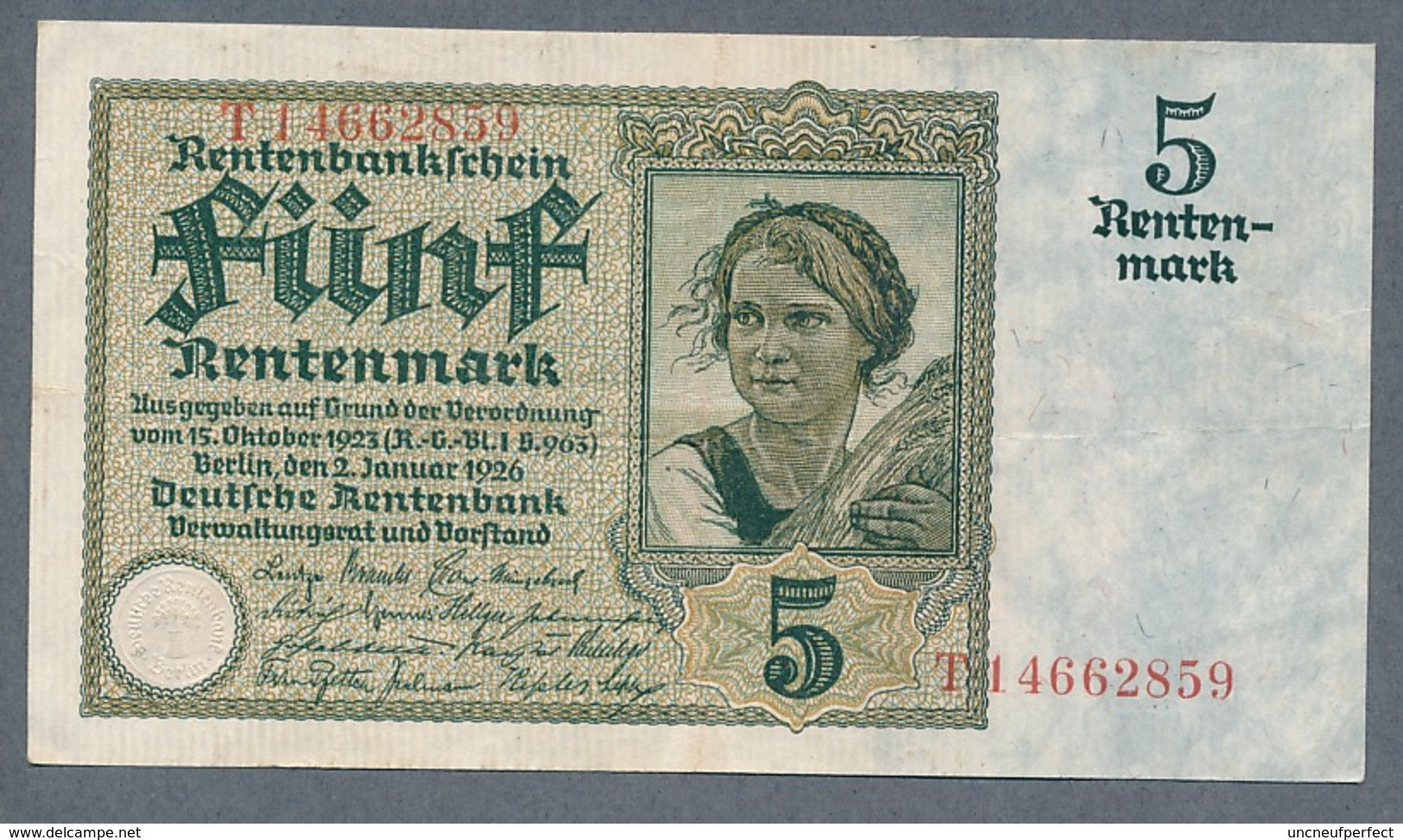 Pick169 5 Rentenmark 1926 VF++ - 5 Rentenmark