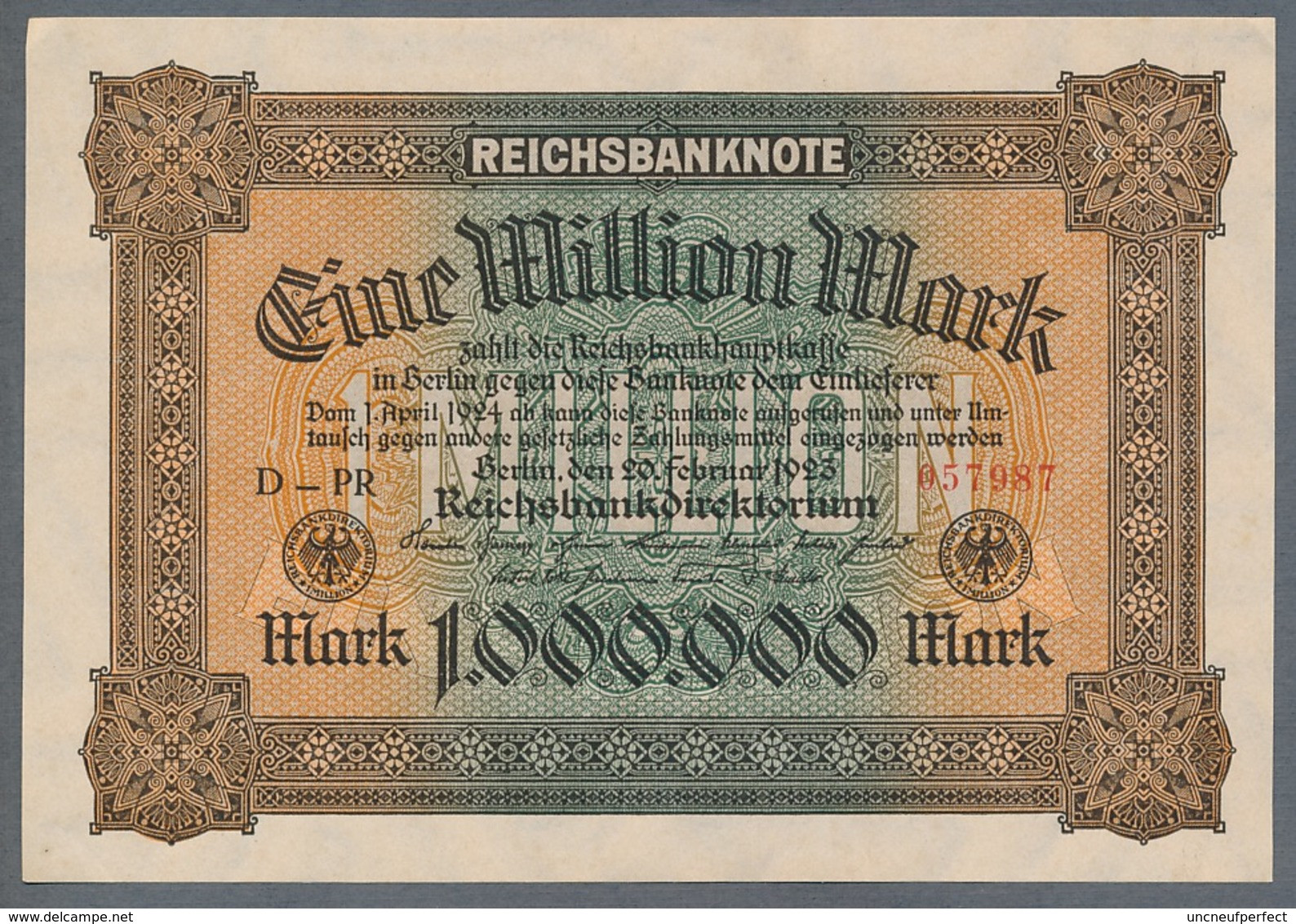 P86 Ro85 DEU-96a  1 Million Mark 20.02.1923 UNC NEUF - 1 Mio. Mark