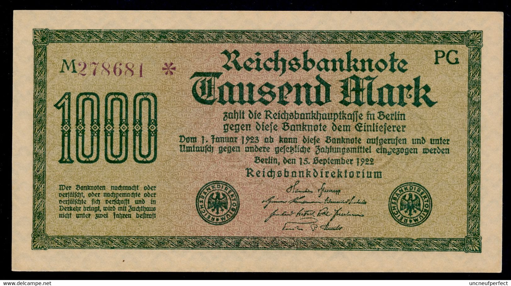 Pick76d Ro75k DEU-84c  1000 Mark 1922 ** UNC NEUF - 1000 Mark