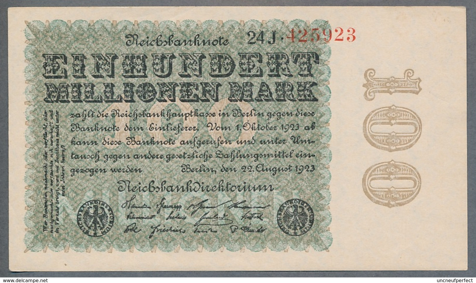 P107c Ro106h DEU-120e  100 Million Mark 1923  UNC NEUF - 100 Mio. Mark