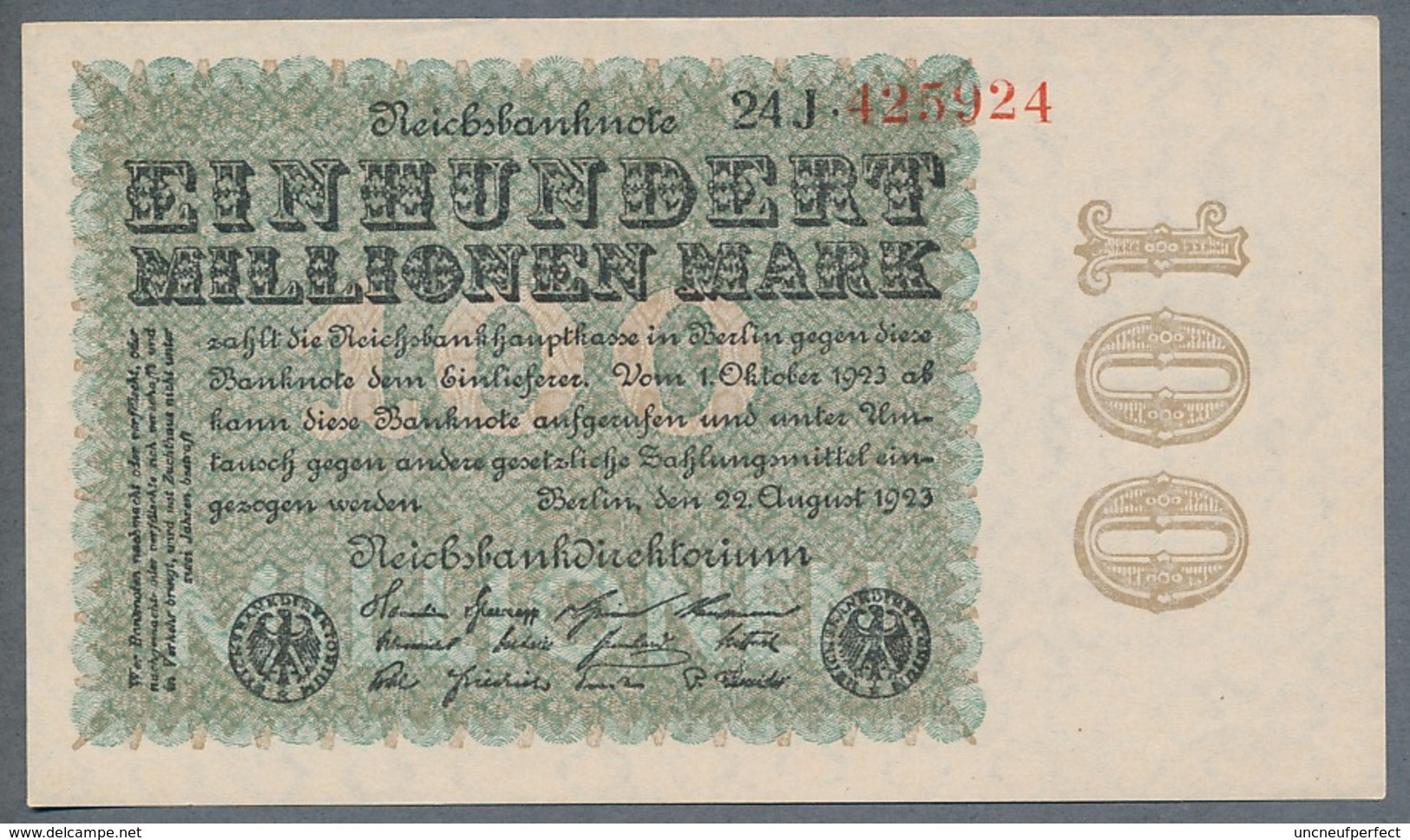 P107c Ro106h DEU-120e  100 Million Mark 1923  UNC NEUF - 100 Mio. Mark