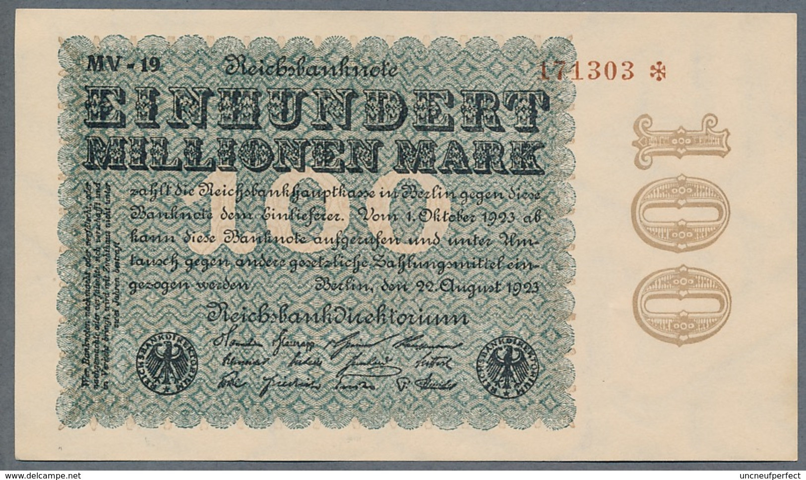 P107d Ro106L DEU-120s  100 Million Mark 1923  UNC NEUF - 100 Mio. Mark