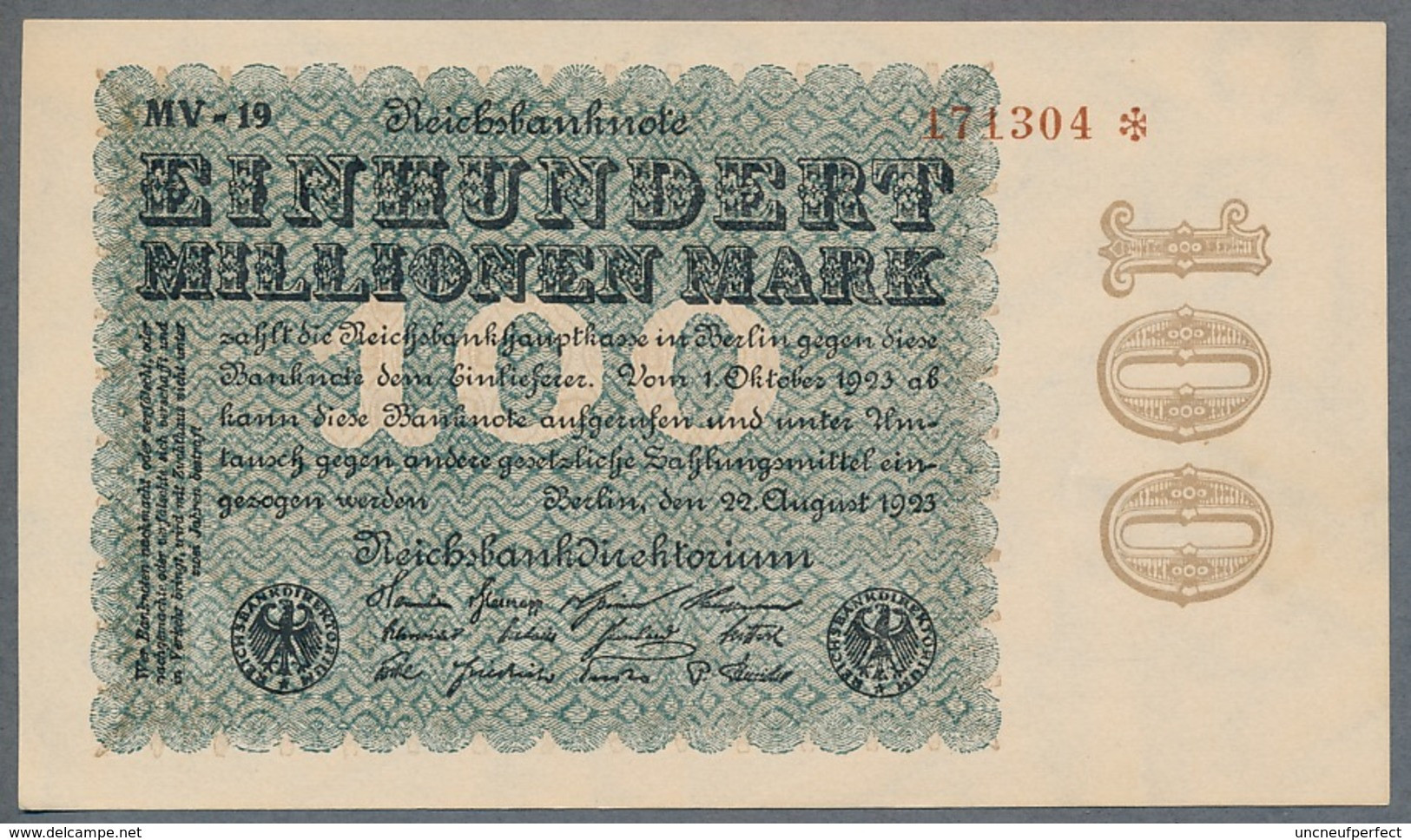 Pick107d Ro106L DEU-120s  100 Million Mark 1923  UNC NEUF - 100 Millionen Mark