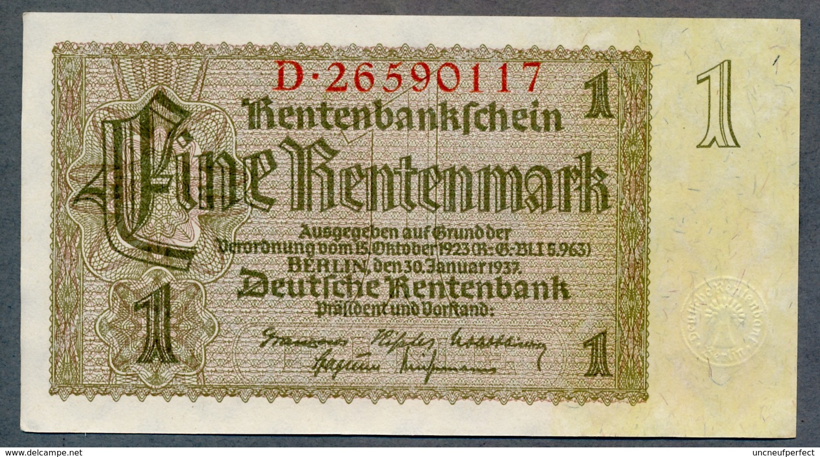 P173b Ro166b DEU-222b 1 Rentenmark 1937 UNC NEUF! - 1 Rentenmark