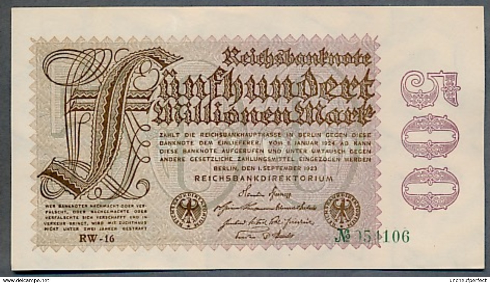 P110d Ro109d DEU-125h   500 Million Mark 01-09-1923. UNC NEUF!!! - 500 Mio. Mark