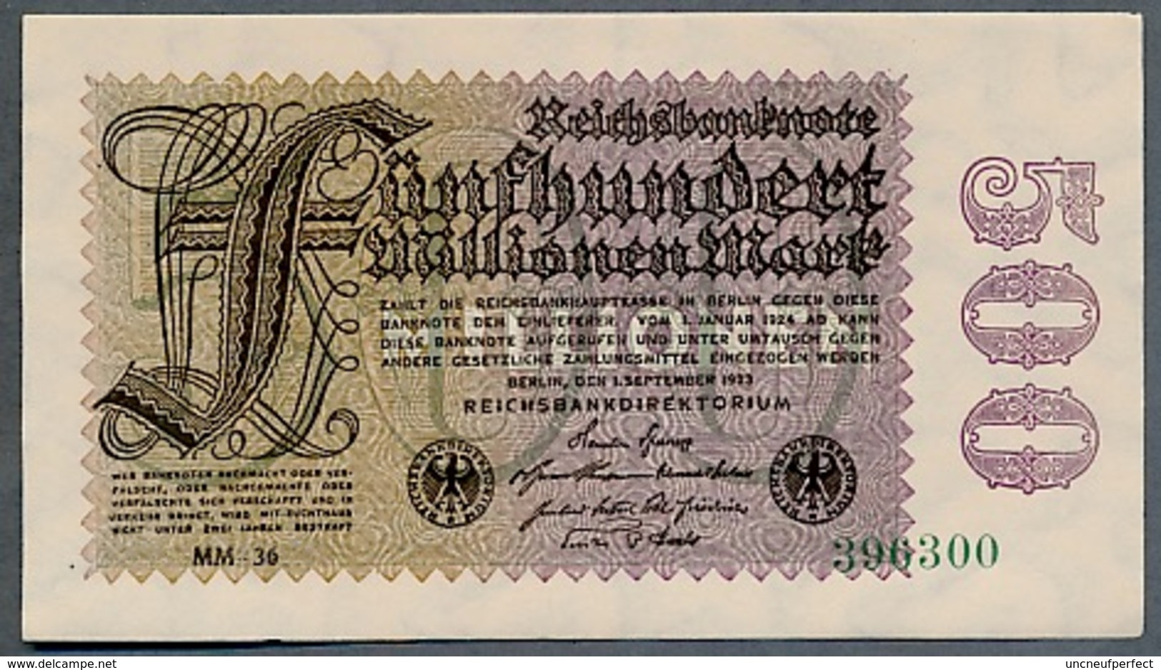 P110d Ro109d DEU-125h   500 Million Mark 01-09-1923. UNC NEUF!!! - 500 Millionen Mark