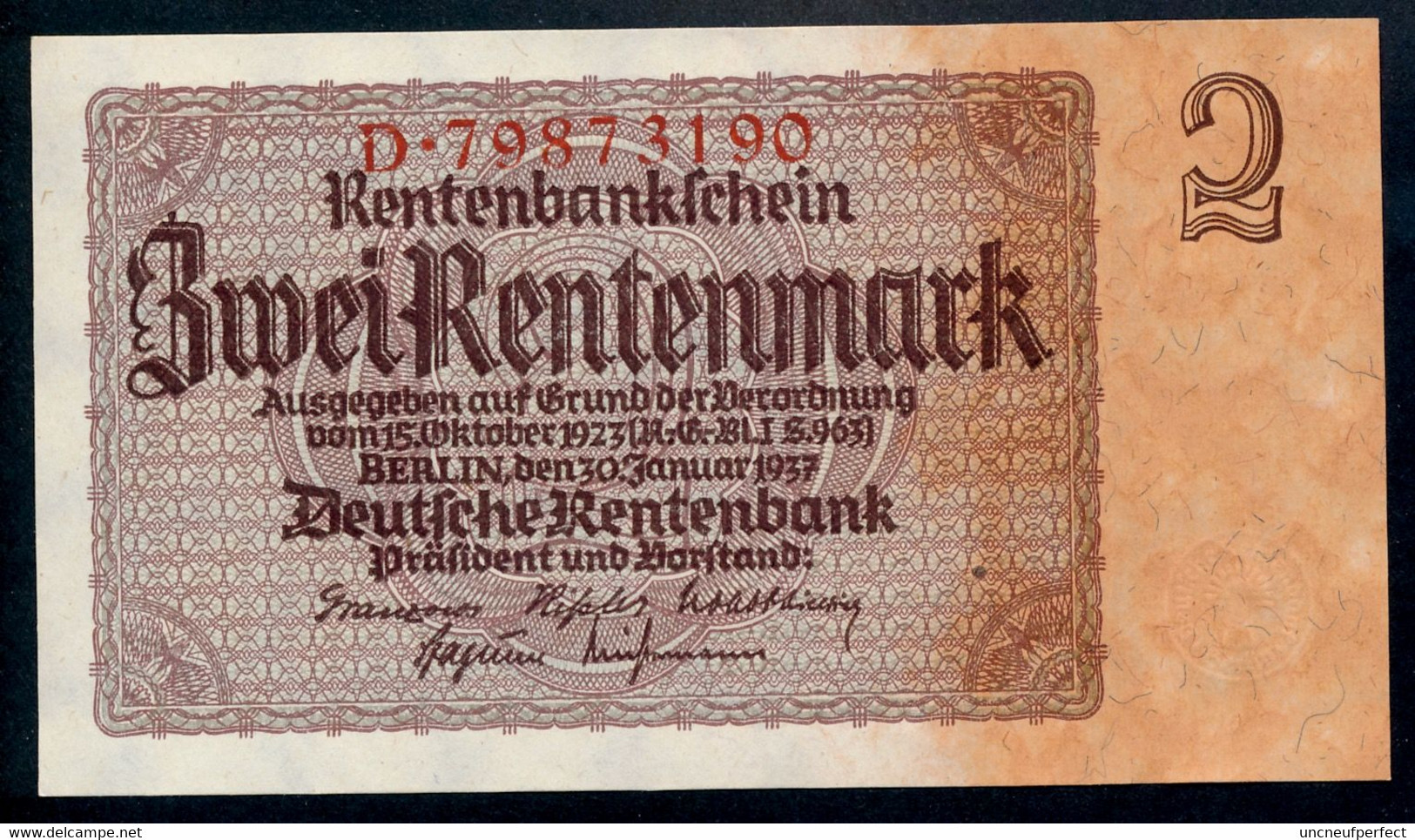 P174b Ro167b DEU-223b 2 Rentenmark 1937 UNC NEUF! - 2 Rentenmark