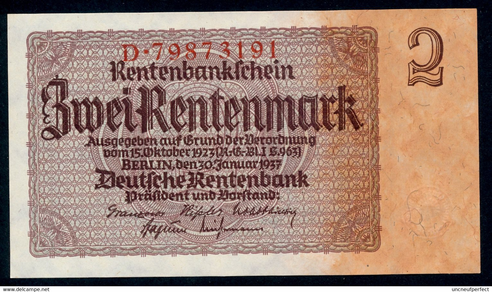 P174b Ro167b DEU-223b 2 Rentenmark 1937 UNC NEUF! - 2 Rentenmark