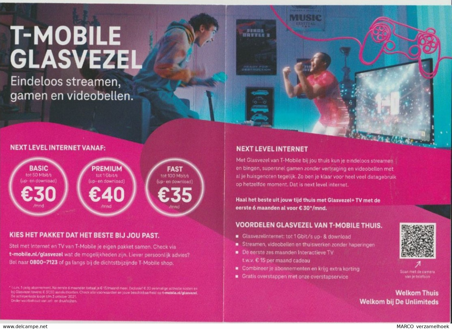 Brochure-leaflet T-mobile Telephone-telefoon-televisie-glasvezel Nederland (NL) - Telefonia