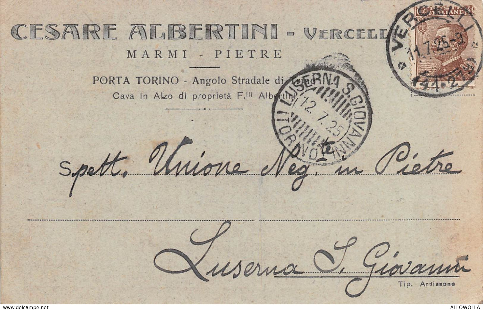 15807" CESARE ALBERTINI-VERCELLI-MARMI-PIETRE  "-CART. POST. SPED. 1925 - Marchands