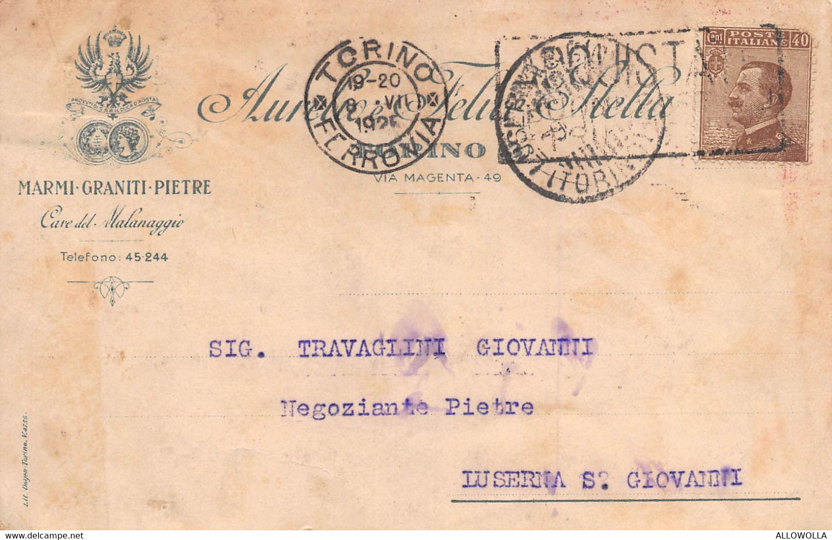 15808" AURELIO E FELICE STELLA-TORINO  "-CART. POST. SPED. 1925 - Marchands
