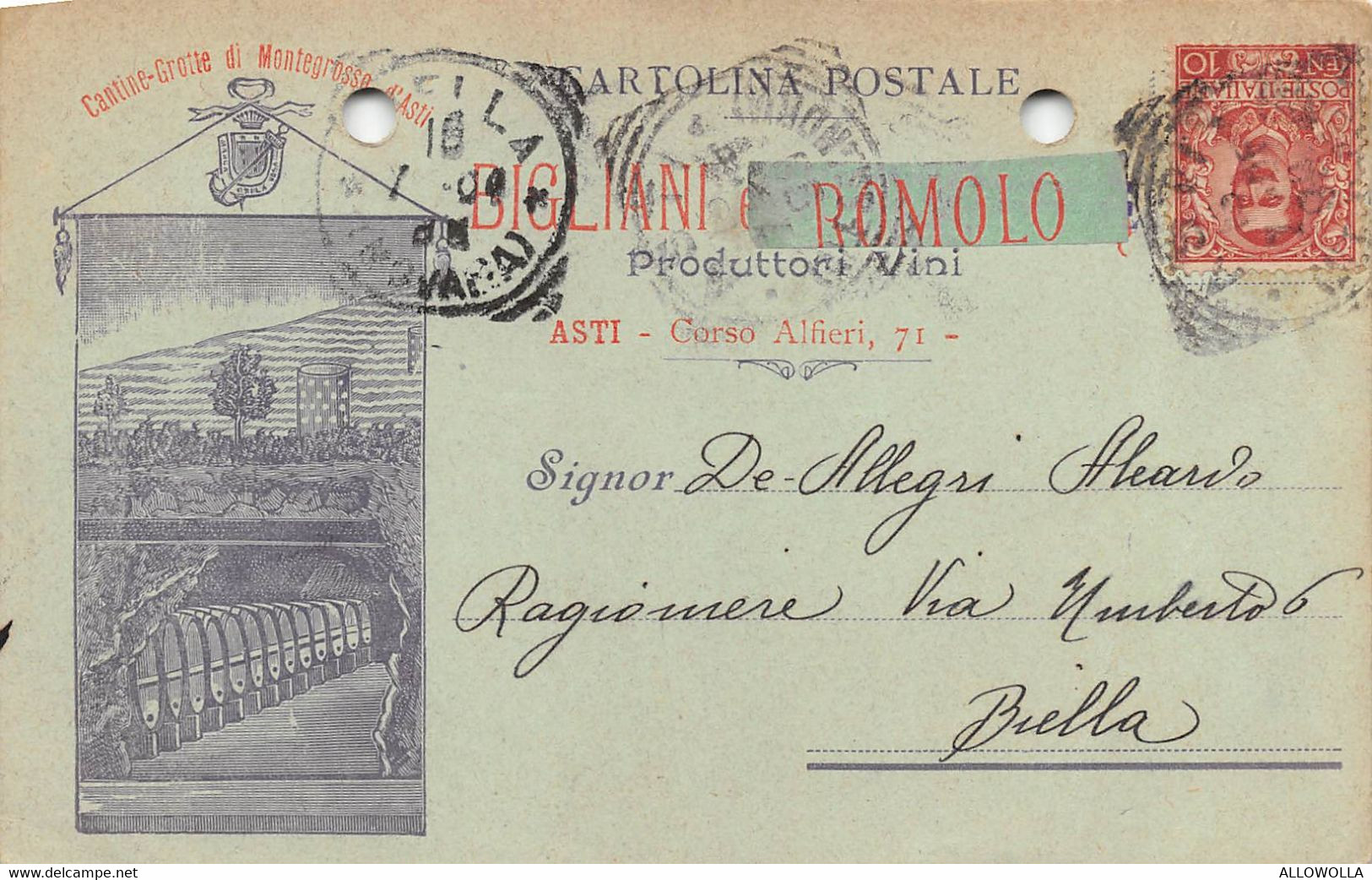 15811" BIGLIANI E ROMOLO-PRODUTTORI VINI-ASTI "-CART. POST. SPED. 1904 - Marchands
