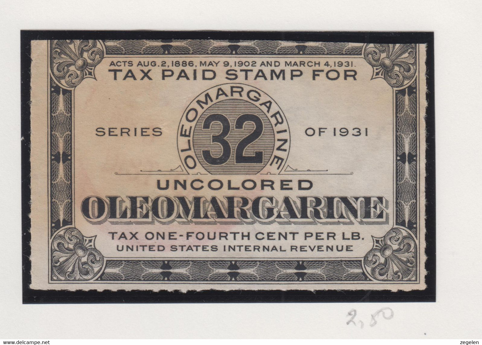 Verenigde Staten Scott-cat.Postal  Fiscals: Oleomargarine Tax Stamps - Revenues