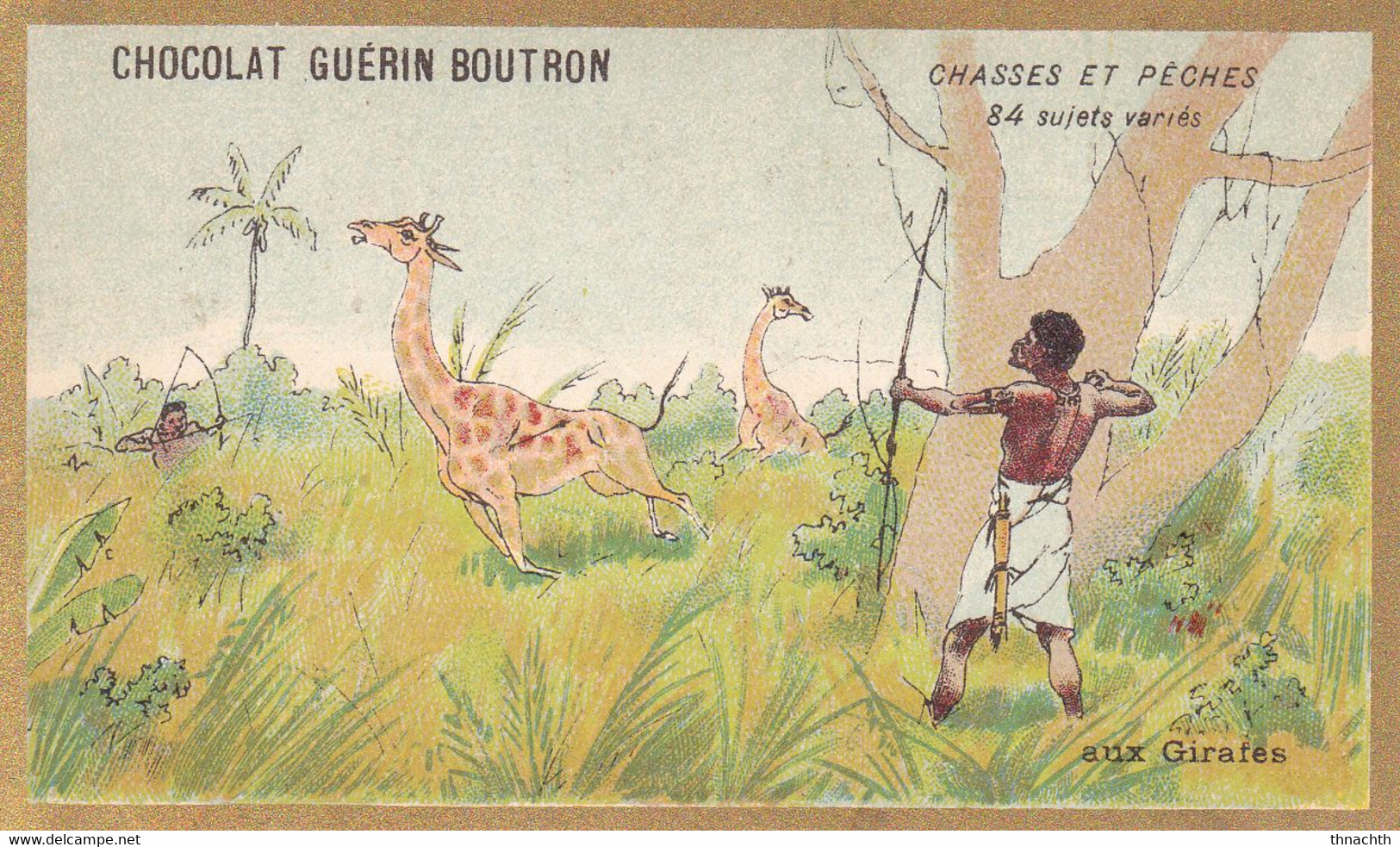 Chromo CHOCOLAT GUERIN BOUTRON - Chasses Et Pêches Aux Girafes - Guérin-Boutron
