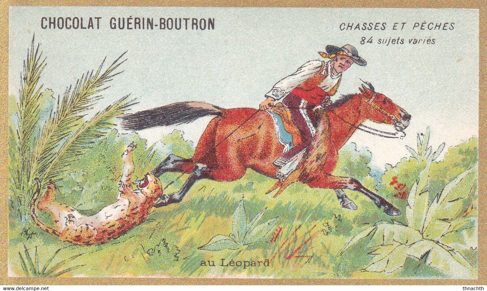 Chromo CHOCOLAT GUERIN BOUTRON - Chasses Et Pêches Au Léopard - Guérin-Boutron