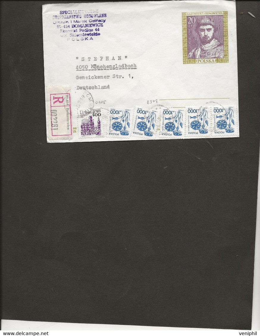 POLOGNE - ENTIER POSTAL RECOMMANDE  AFFRANCHIE N° 3058 X5 + N° 3040 -ANNEE 1989 - Stamped Stationery