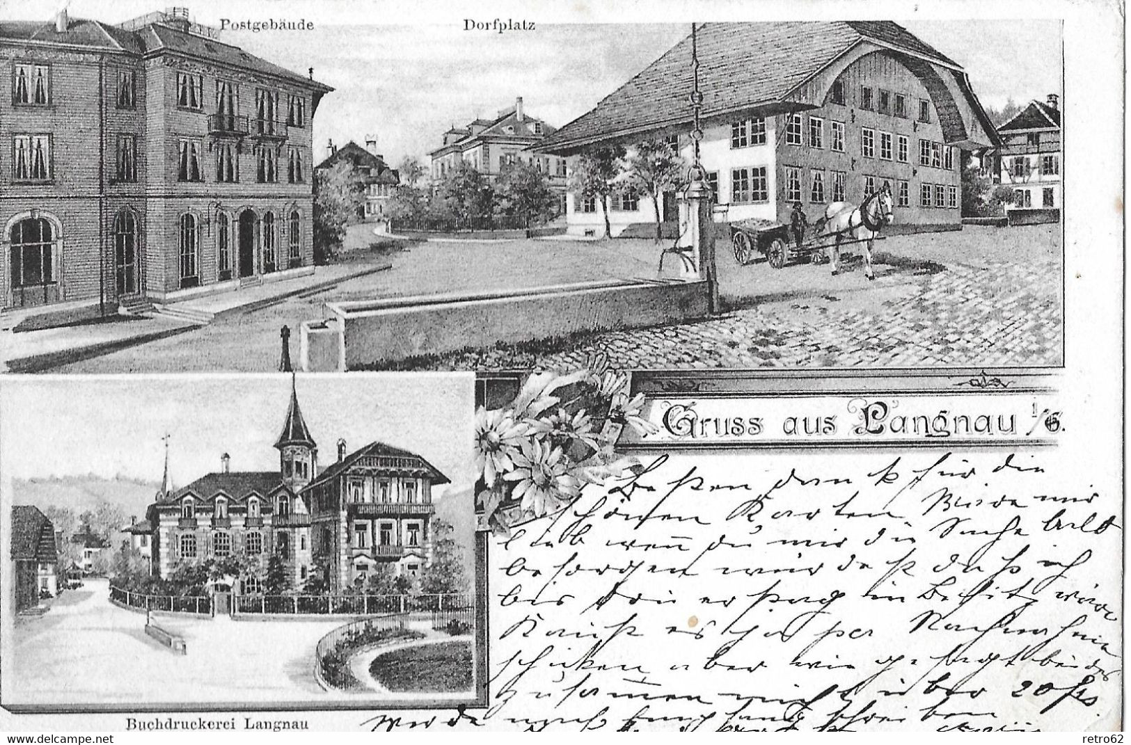 GRUSS AUS LANGNAU → Sehr Schöne Und Alte Mehrbildkarte Mit Postgebäude Und Dorfplatz Anno 1902 - Langnau Im Emmental