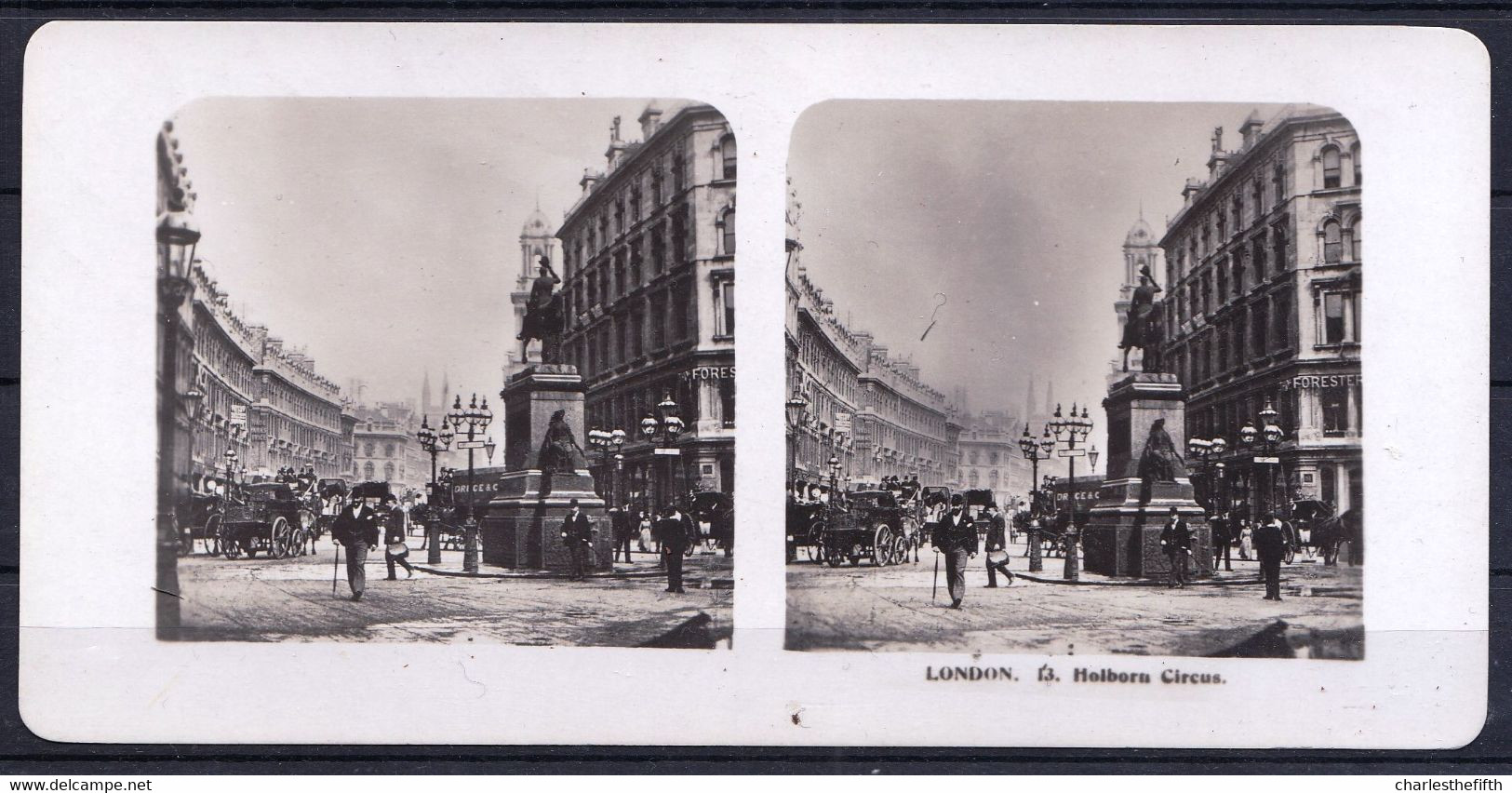 ORIGINAL STEREO PHOTO LONDON  - HOLBORN CIRCUS - FIN 1800 - NICE ANIMATION - RARE !! - Antiche (ante 1900)