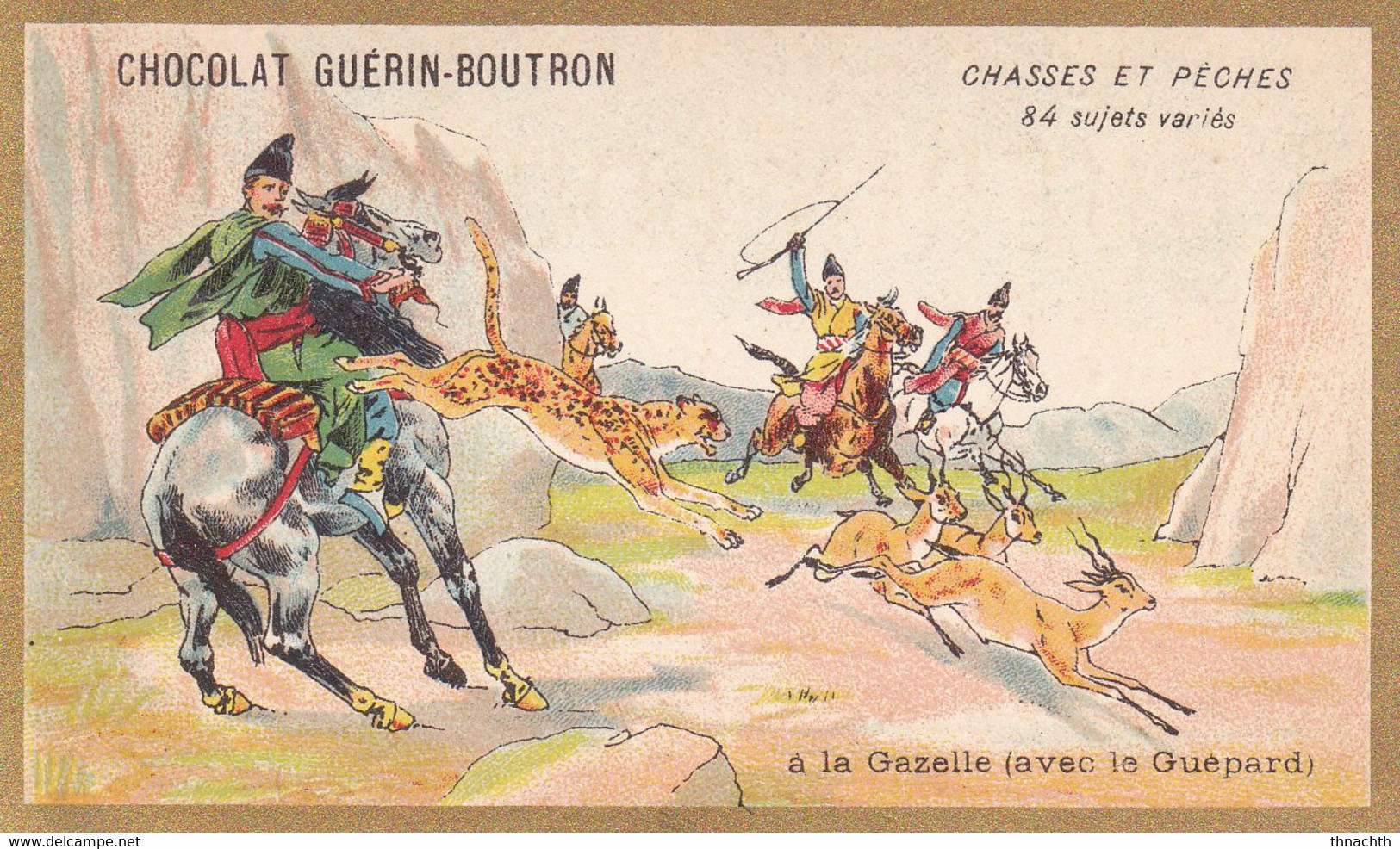 Chromo CHOCOLAT GUERIN BOUTRON - Chasses Et Pêches à La Gazelle - Guérin-Boutron