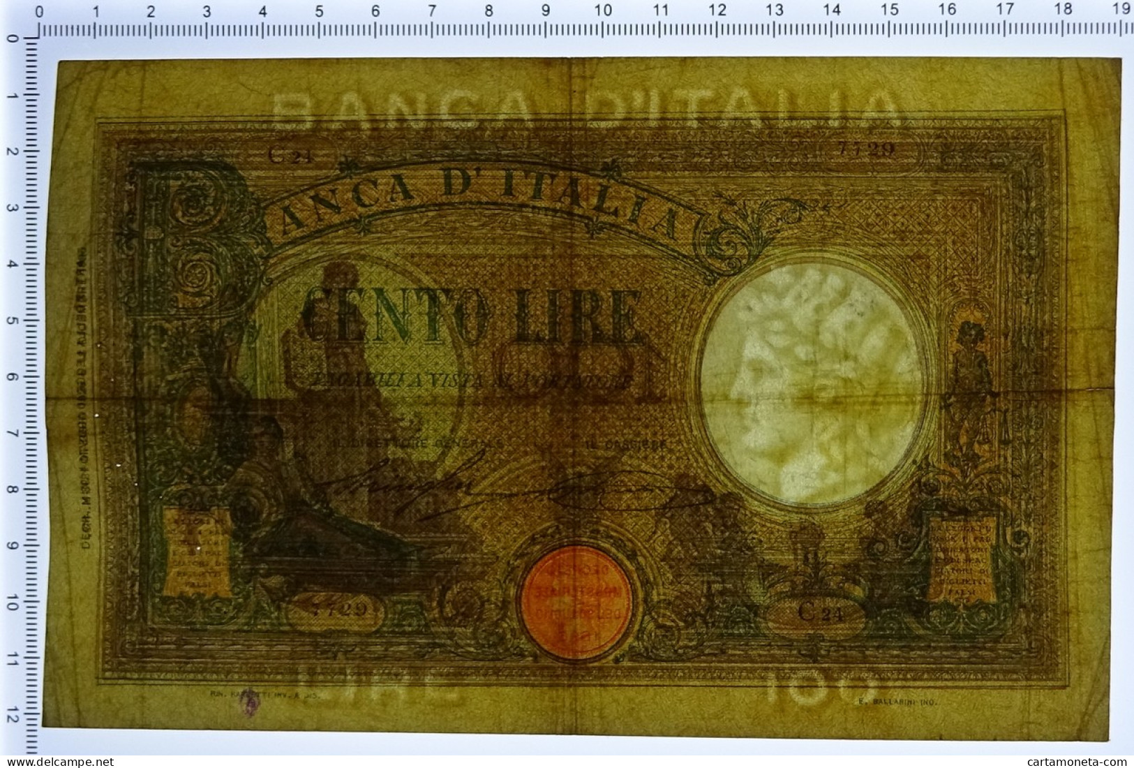 100 LIRE BARBETTI GRANDE B AZZURRO TESTINA DECRETO 04/05/1926 BB - Otros