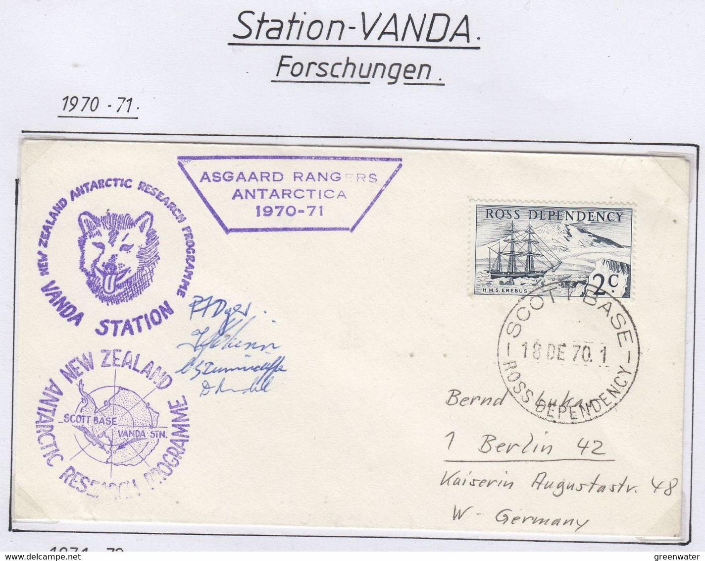 Ross Dependency 1970 Vanda Station  Ca Asgaard Rangers Ca Scott Base 18 Dec 70 (CB176) 4 Signatures - Covers & Documents