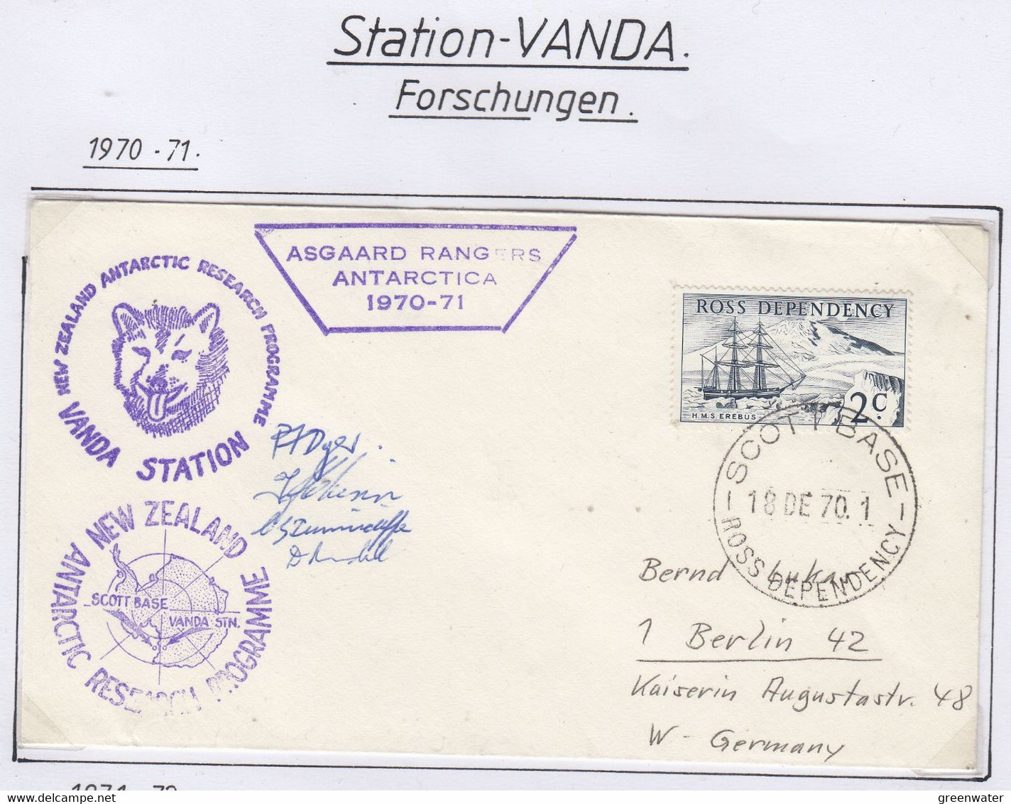 Ross Dependency 1970 Vanda Station  Ca Asgaard Rangers Ca Scott Base 18 Dec 70 (CB176) 4 Signatures - Brieven En Documenten
