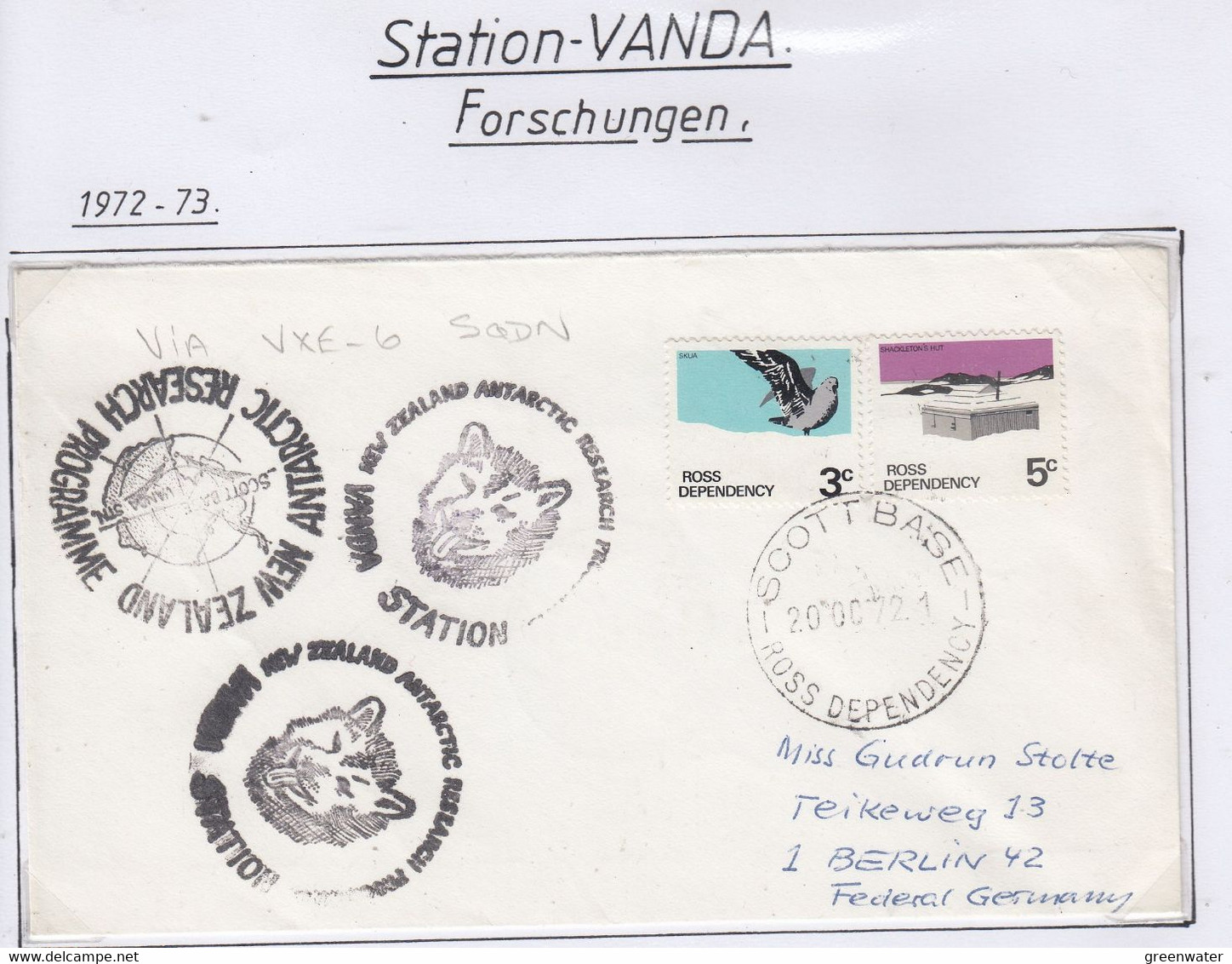 Ross Dependency 1972 Vanda Station   Ca Scott Base 20 OC 72 (CB176A) - Covers & Documents