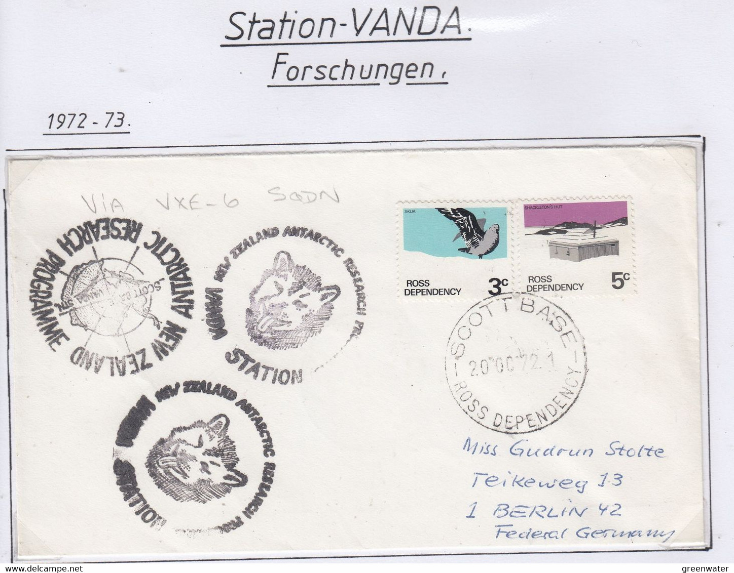 Ross Dependency 1972 Vanda Station   Ca Scott Base 20 OC 72 (CB176A) - Lettres & Documents