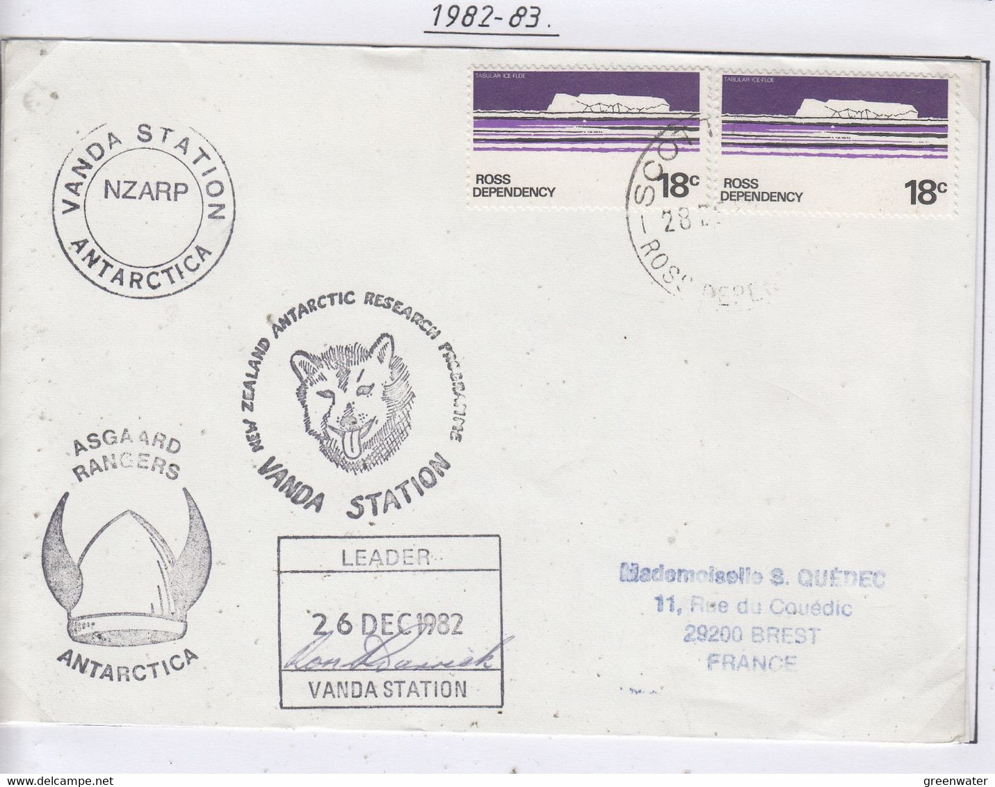 Ross Dependency 1982 Vanda Station Signature Leader Base Ca Scott Base 28 DEC 82 (CB177C) - Brieven En Documenten