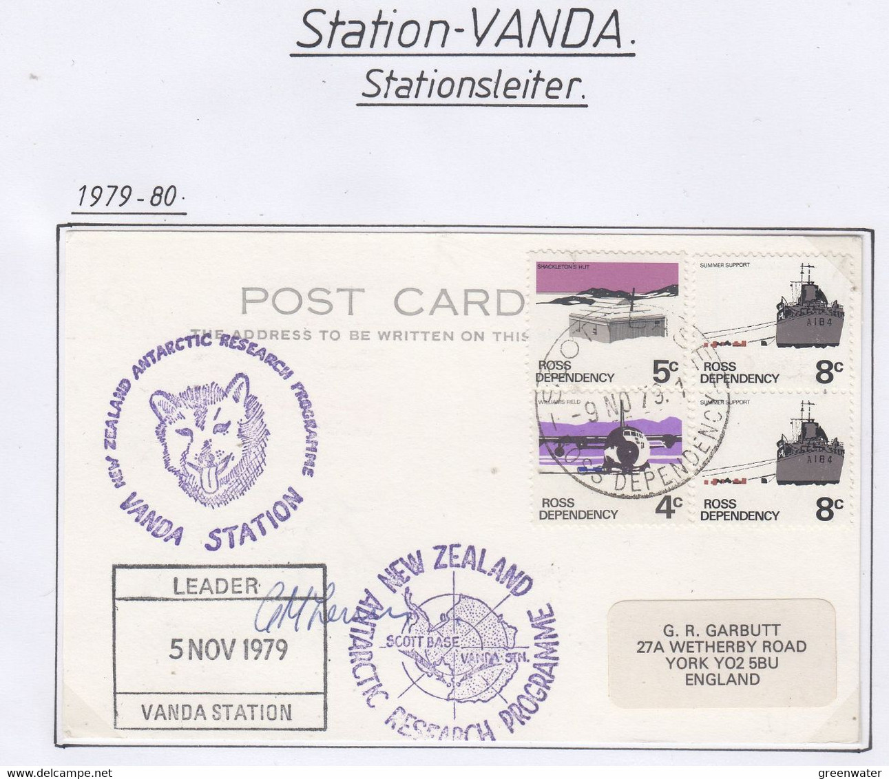 Ross Dependency 1979 Vanda Station Signature Leader Base Ca Scott Base 9 NO 79 (CB178) - Covers & Documents