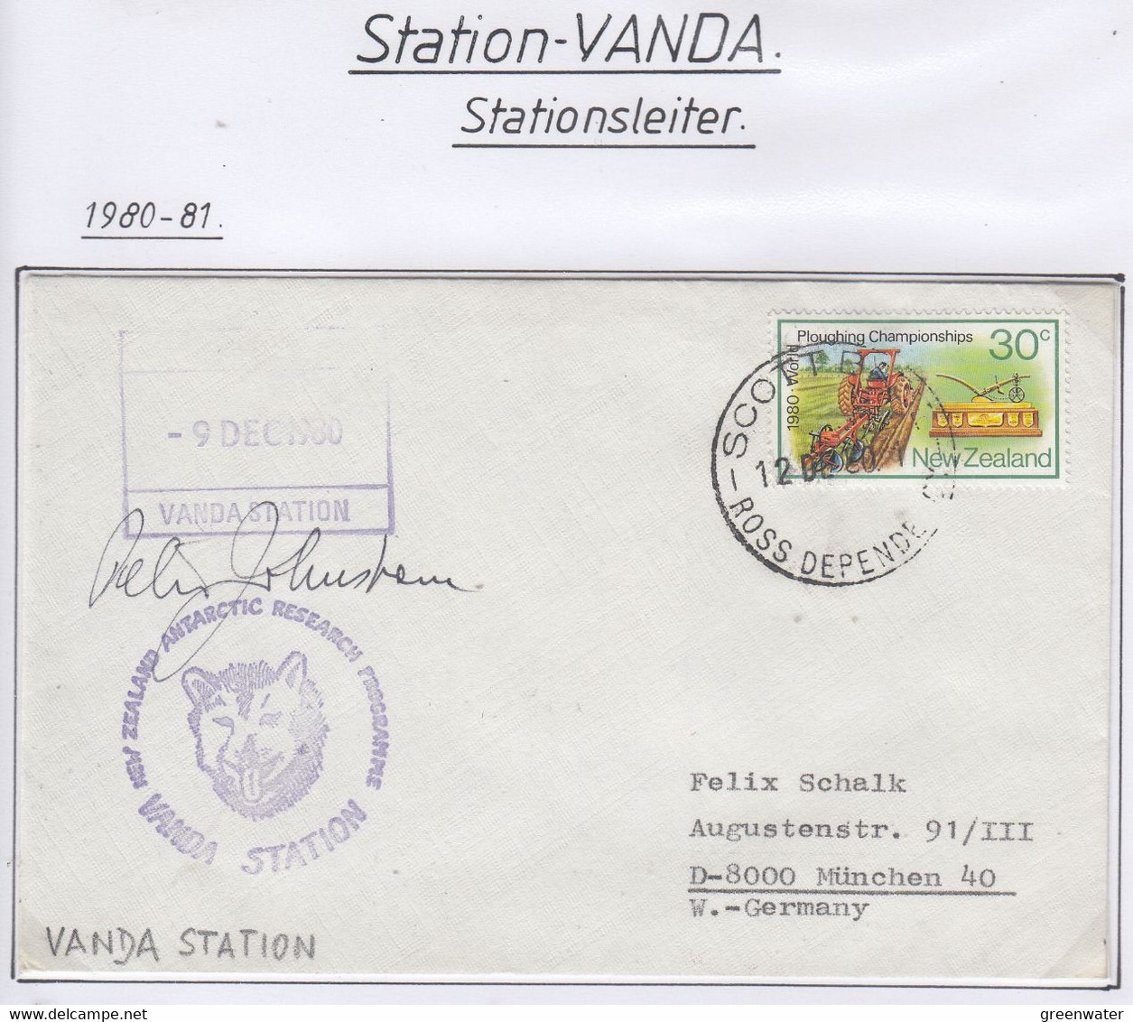 Ross Dependency 1980 Vanda Station Signature Leader Base Ca Scott Base 12 DE 80 (CB178B) - Brieven En Documenten