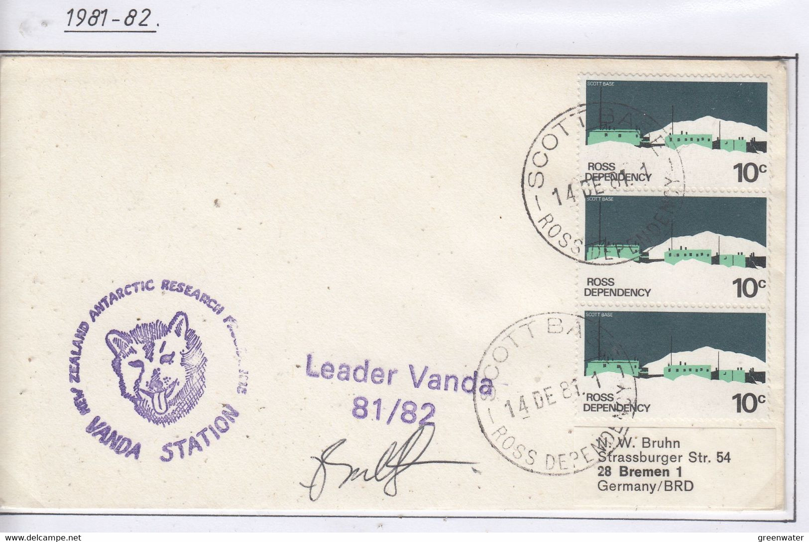 Ross Dependency 1981 Vanda Station Signature Leader Base Ca Scott Base 14 DE 81 (CB178C) - Brieven En Documenten