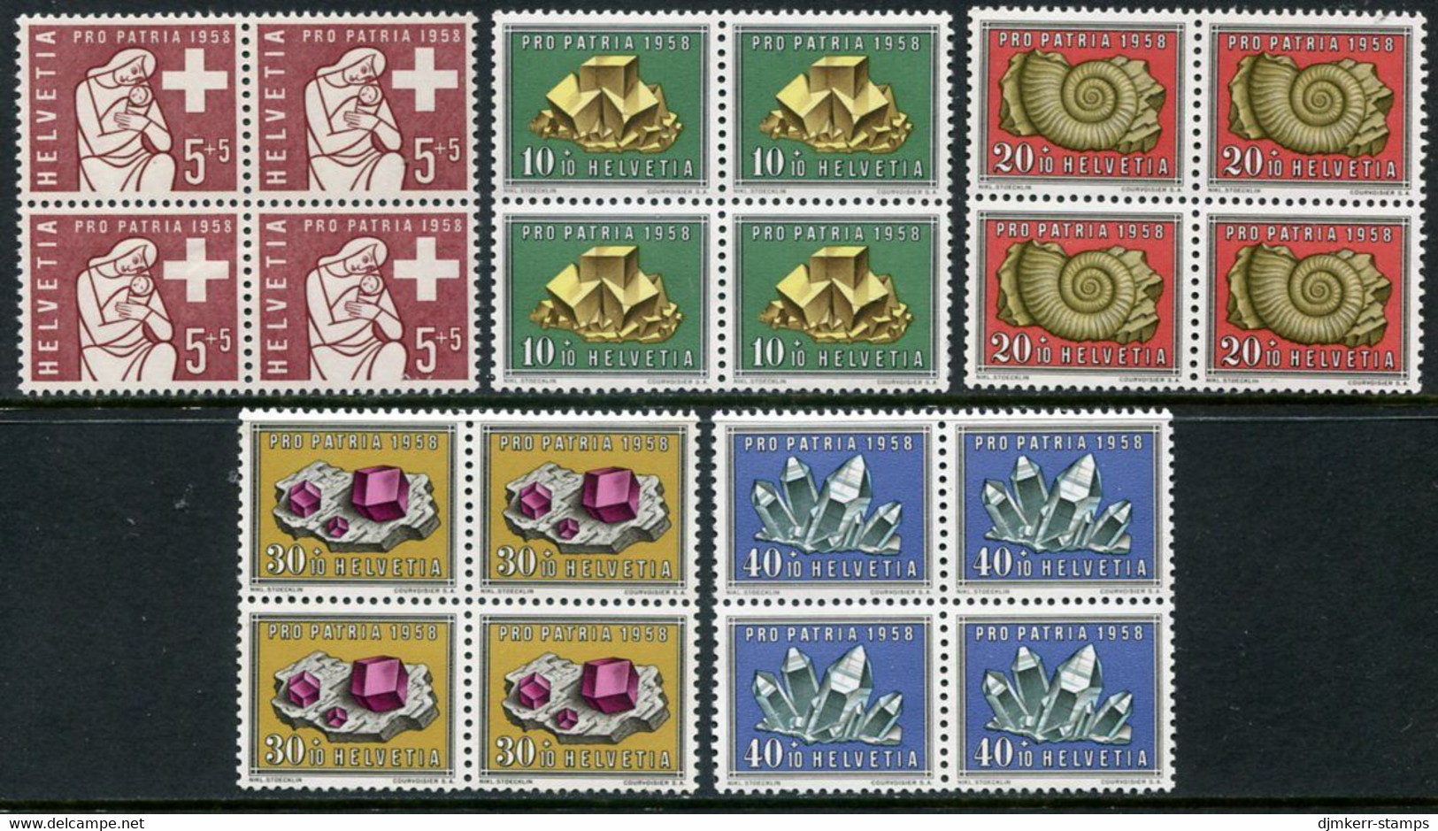 SWITZERLAND 1959 Pro Patria Blocks Of 4 MNH / **.  Michel 657-61 - Ungebraucht