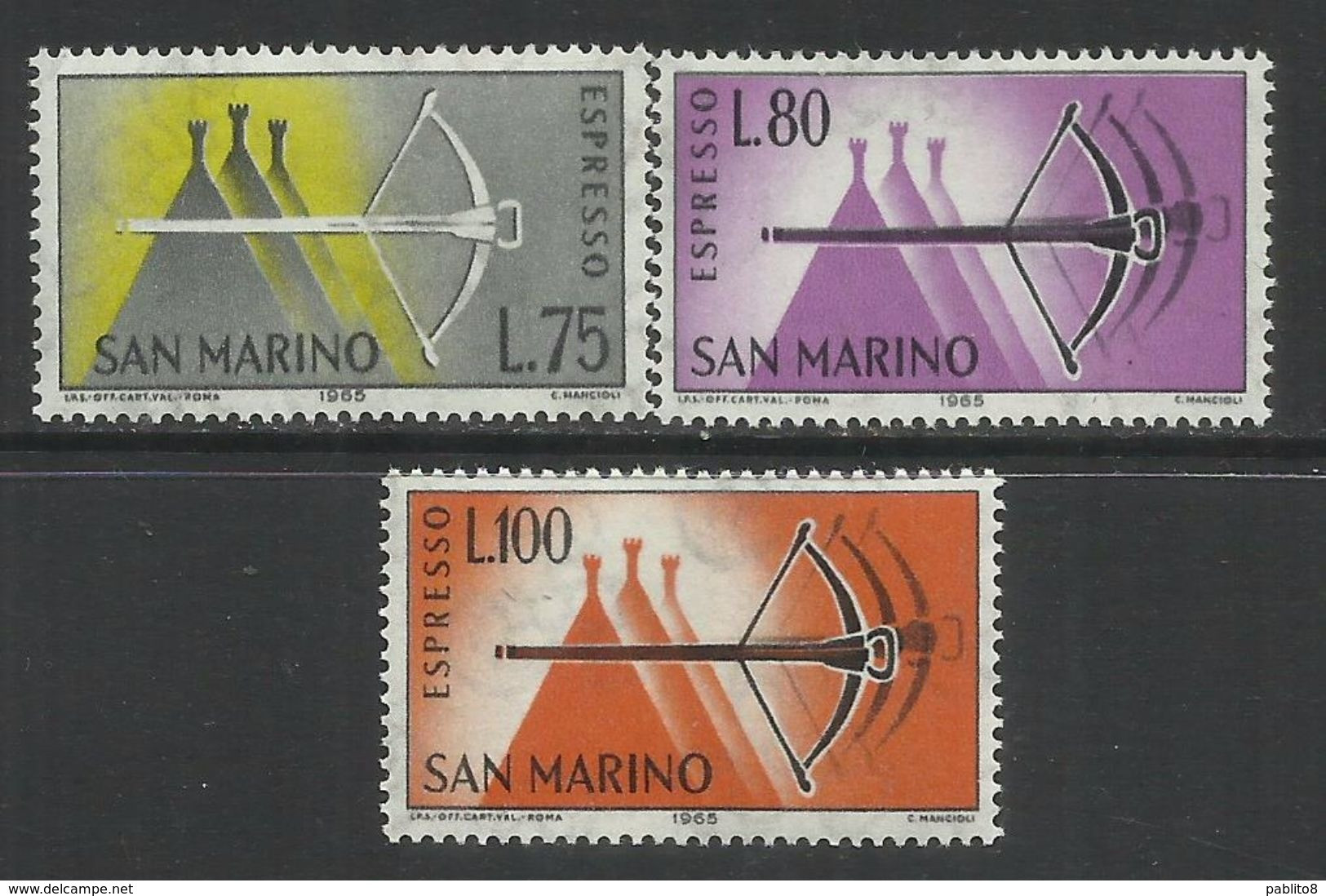 SAN MARINO 1966 ESPRESSI BALESTRA SPECIAL DELIVERY CROSSBOW SERIE COMPLETA COMPLETE SET MNH - Eilpost