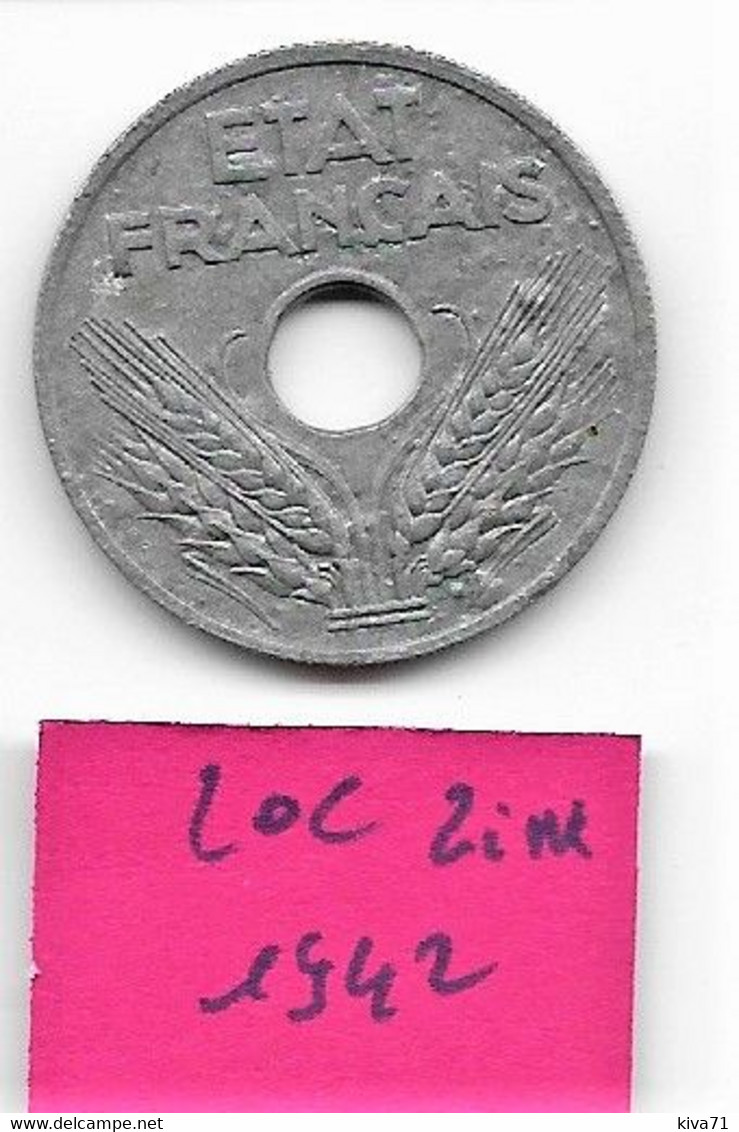 20 Centimes  " Etat Français "  1942  Zinc  SUP - 20 Centimes