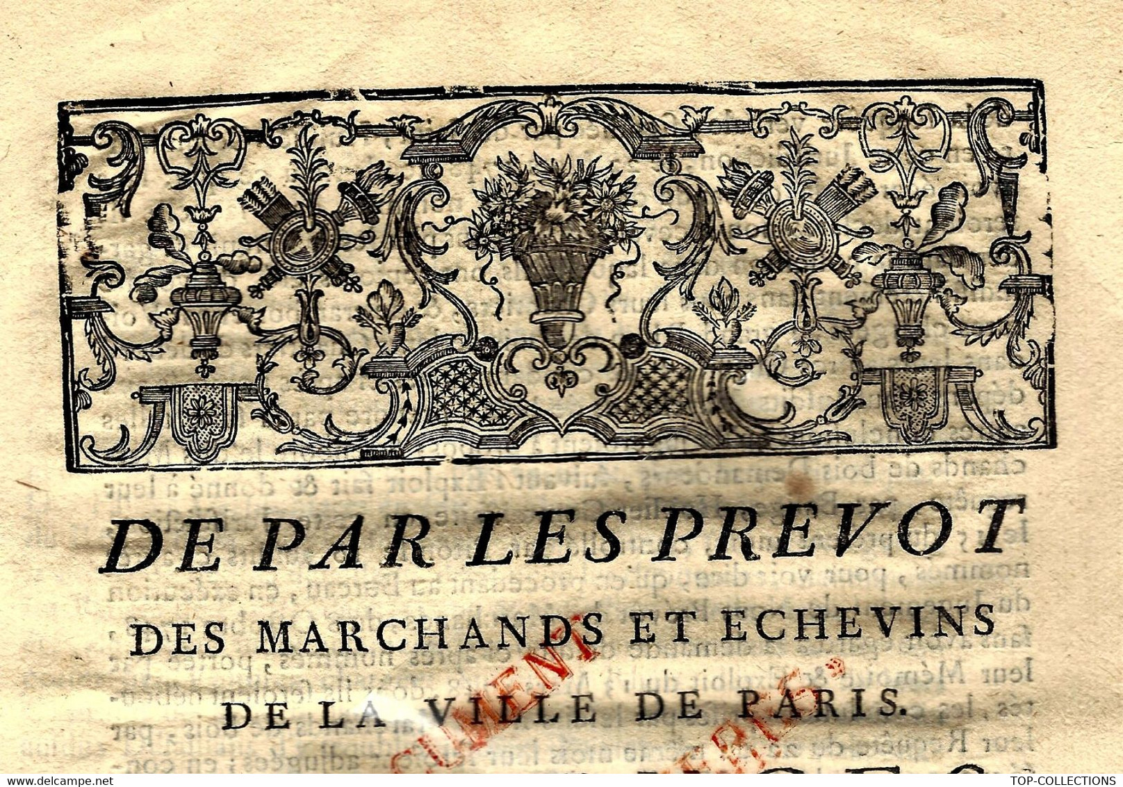 1749 APPROVISIONNEMENT PARIS SENTENCE CONCERNANT LA VENTE DES BOIS FLOTTES POUR LA VILLE DE PARIS B.E.V.SCANS - Historische Dokumente