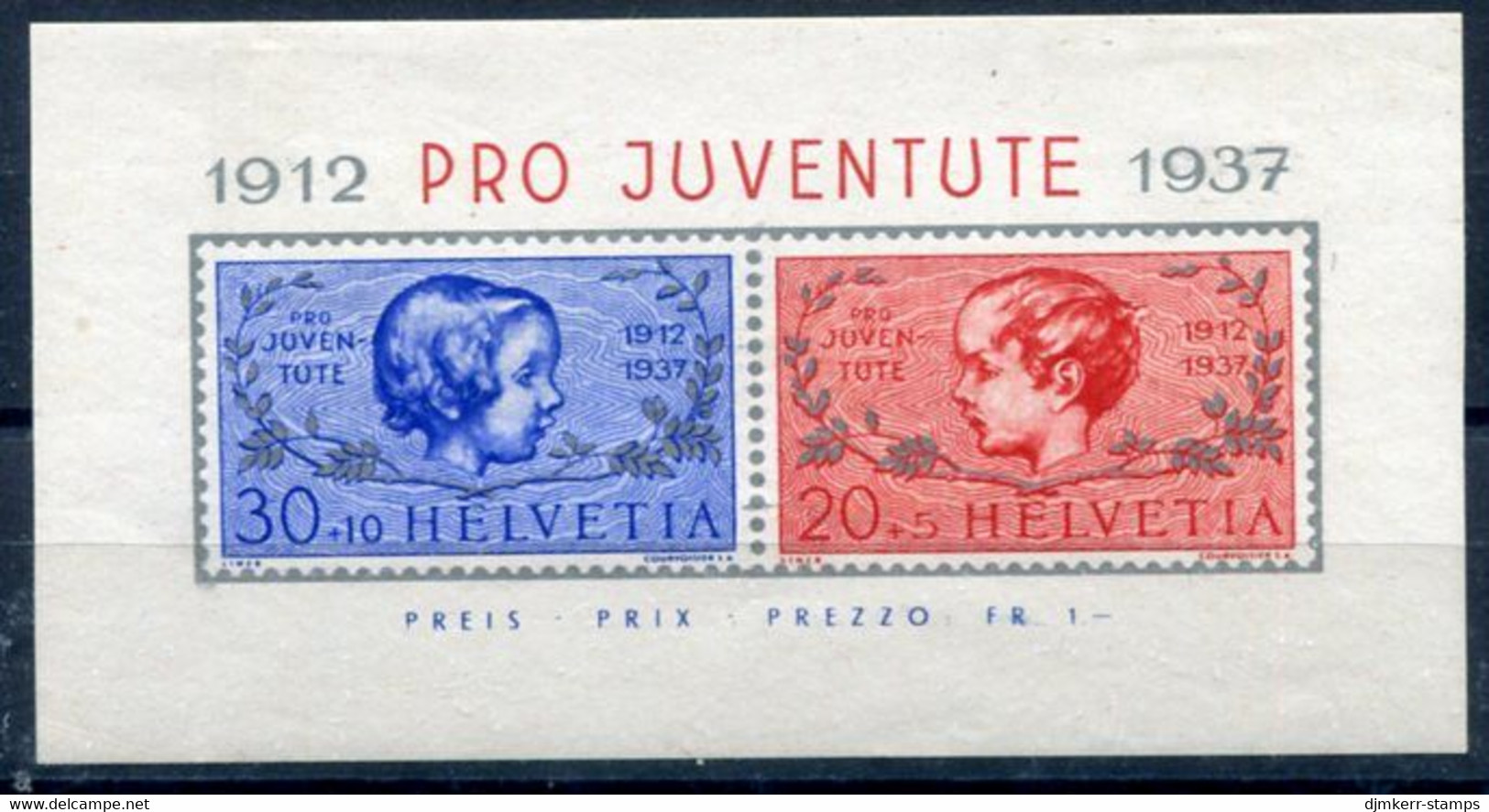 SWITZERLAND 1937 Pro Juventute Block LHM / *.  Michel Block 3 - Nuevos