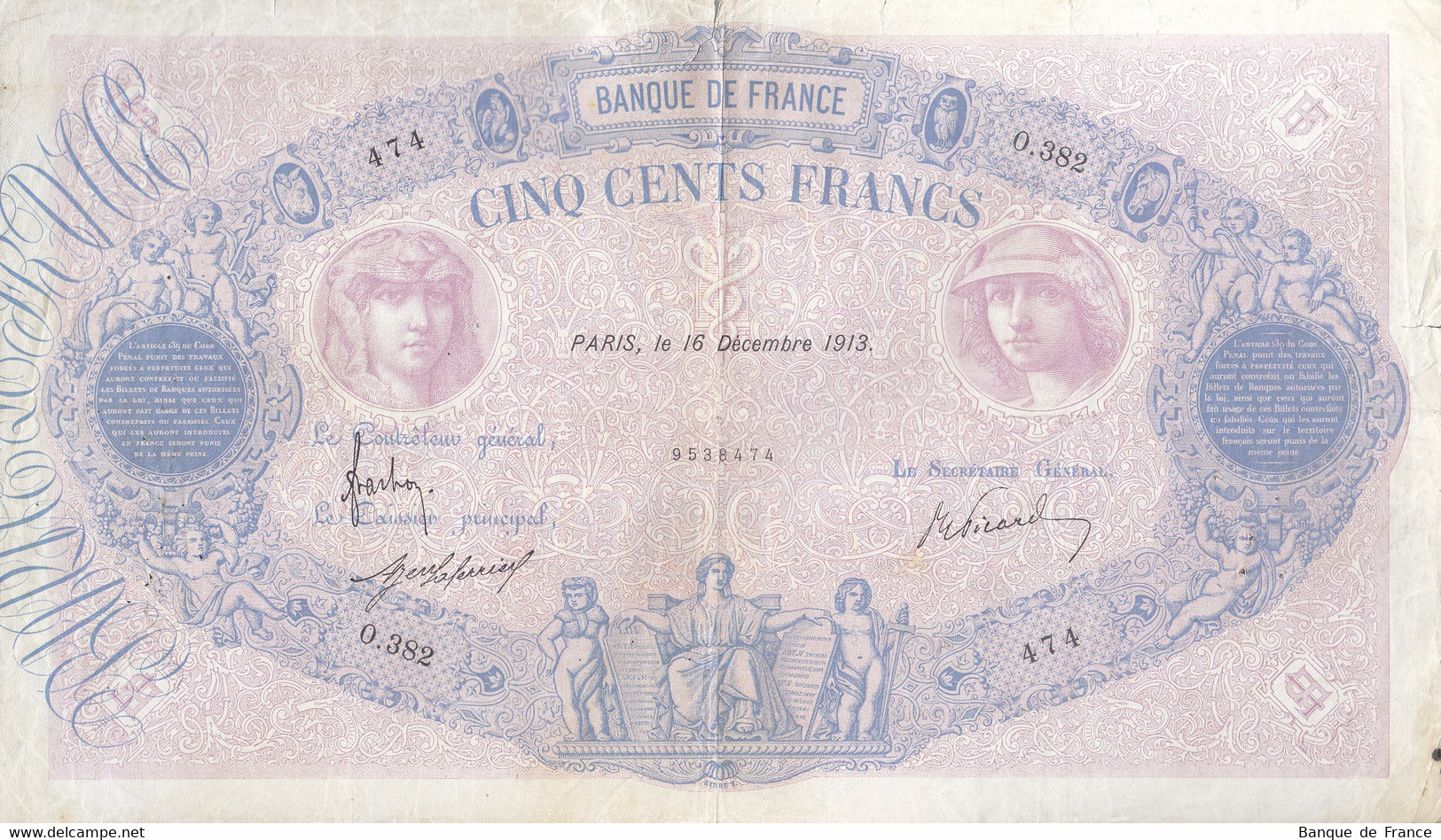 Billet 500 F Bleu Et Rose Du 16 Décembre 1913 FAY 30.21 Alph. O.382 - 500 F 1888-1940 ''Bleu Et Rose''