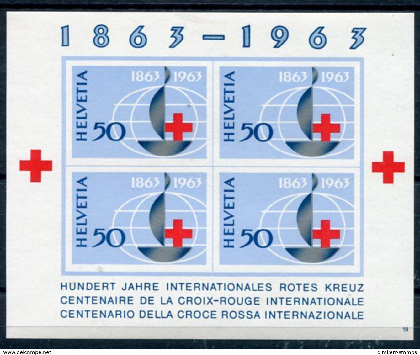 SWITZERLAND 1963 Centenary Of Red Cross Block MNH / **  Michel Block 19 - Neufs