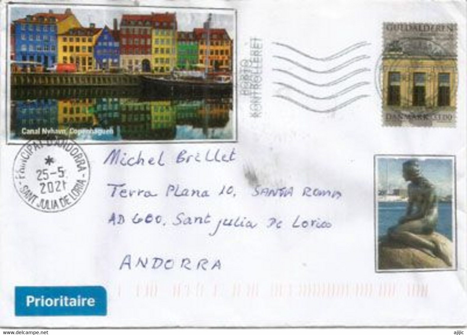 DANEMARK: Musée Thorvaldsen,Canal Nyhavn,La Petite Sirène (den Lille Havfrue), Lettre à Andorra  2021 - Covers & Documents