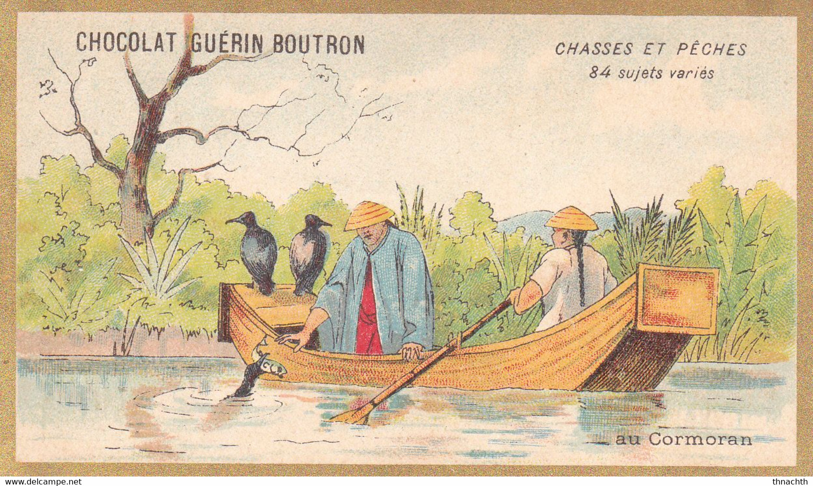 Chromo CHOCOLAT GUERIN BOUTRON - Chasses Et Pêches Au Cormoran - Guérin-Boutron