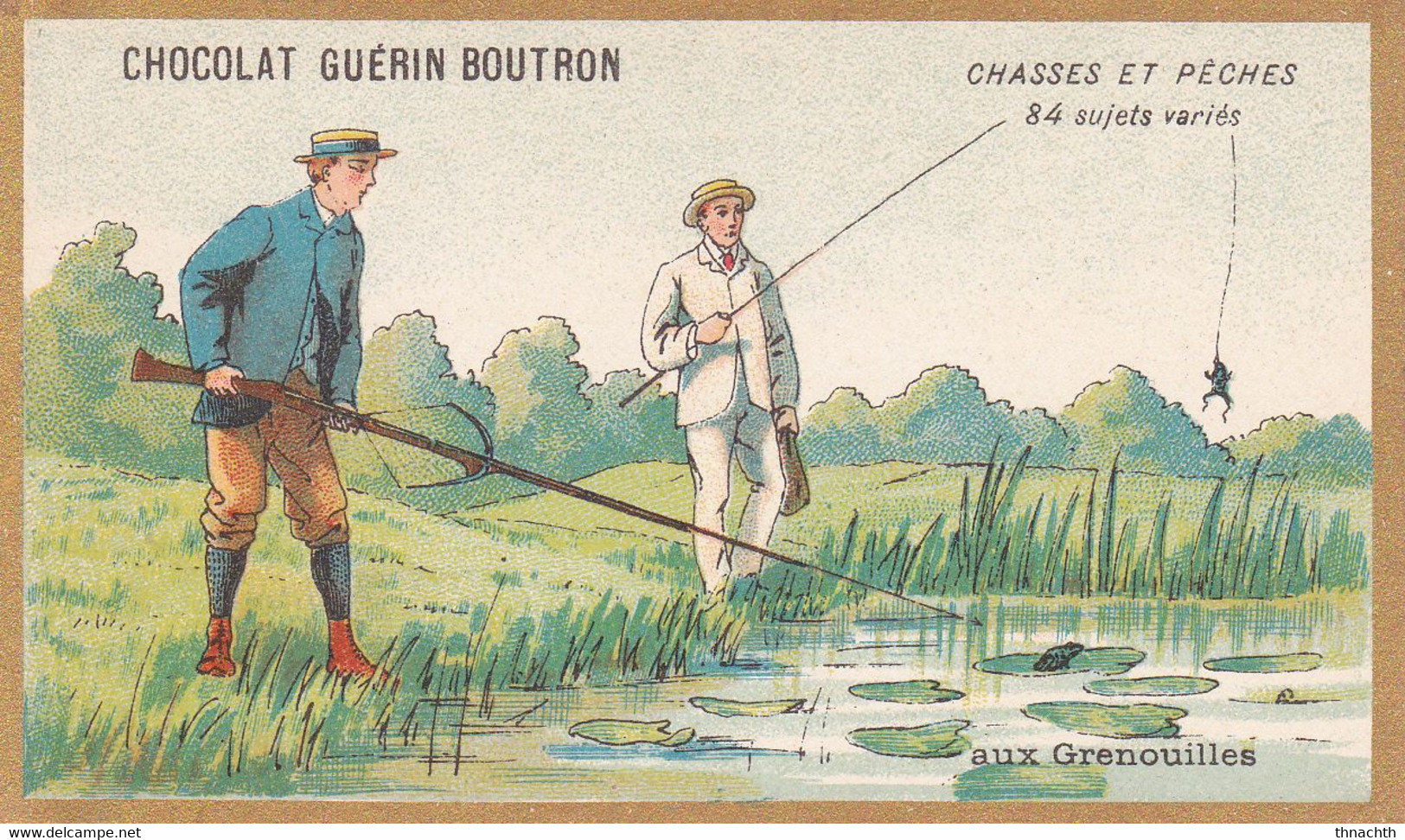 Chromo CHOCOLAT GUERIN BOUTRON - Chasses Et Pêches Aux Grenouilles - Guerin Boutron