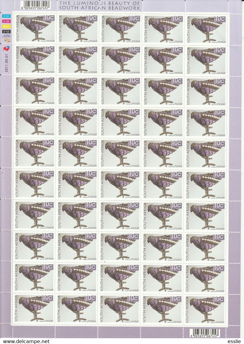 South Africa RSA - 2010 (2011) - Beadwork Dove 10c - Complete Sheet - Neufs