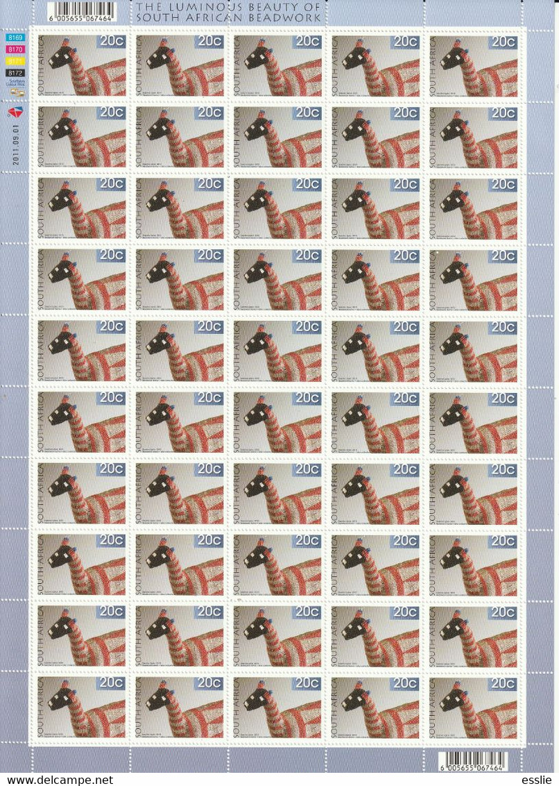 South Africa RSA - 2010 (2011) - Beadwork Llama 20c - Complete Sheet - Unused Stamps