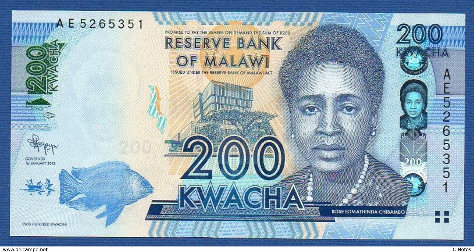 MALAWI - P.60a – 200 Kwacha 2012 UNC, Serie AE5265351 - Malawi